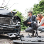 People examine car after a wreck